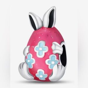 Silver & Pink Egg with Bunny Ears and Floral Design Charm